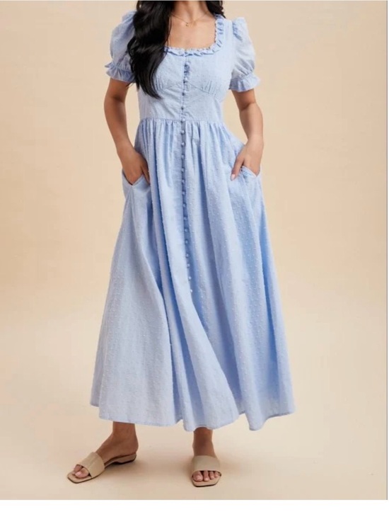 In Loom Dresses & Skirts - Beautiful Light Blue Puff-Sleeve Button-Front Maxi Dress